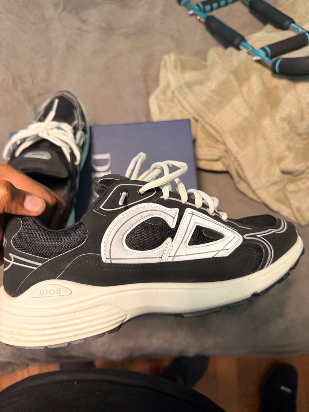 Dior B22 Men's Black and White Low-Top Mesh Sneakers with Silver Accents